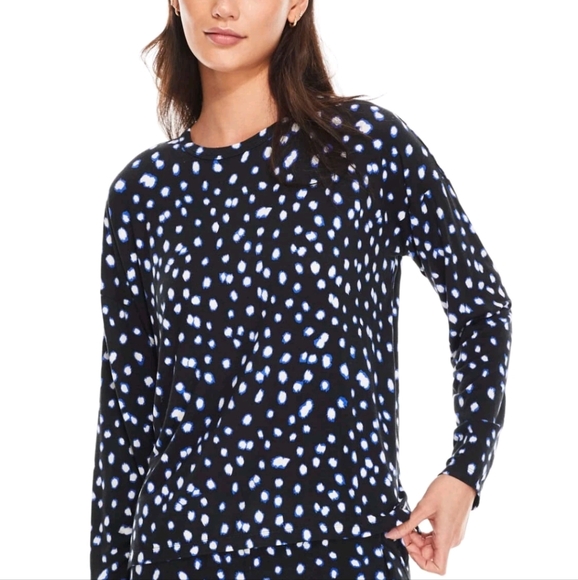 PJ Salvage Spot The Dot Modal Knit Lounge Top Size Small Black Blue Long Sleeve - Picture 1 of 9